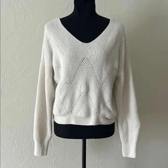 Pink Rose Sweaters - Pink Rose White V-Neck Sweater with Soft Texture and Relaxed Fit